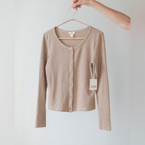 a.n.a Women's Beige Striped Button-Down Shirt